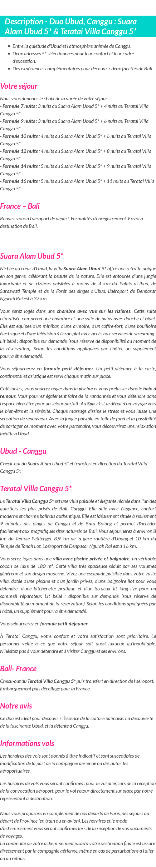 Détails du séjour