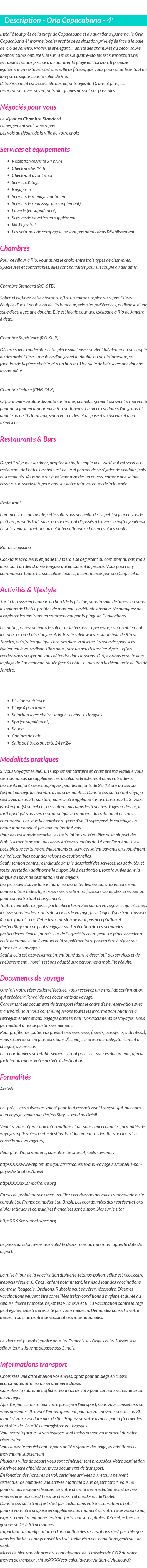Détails du séjour