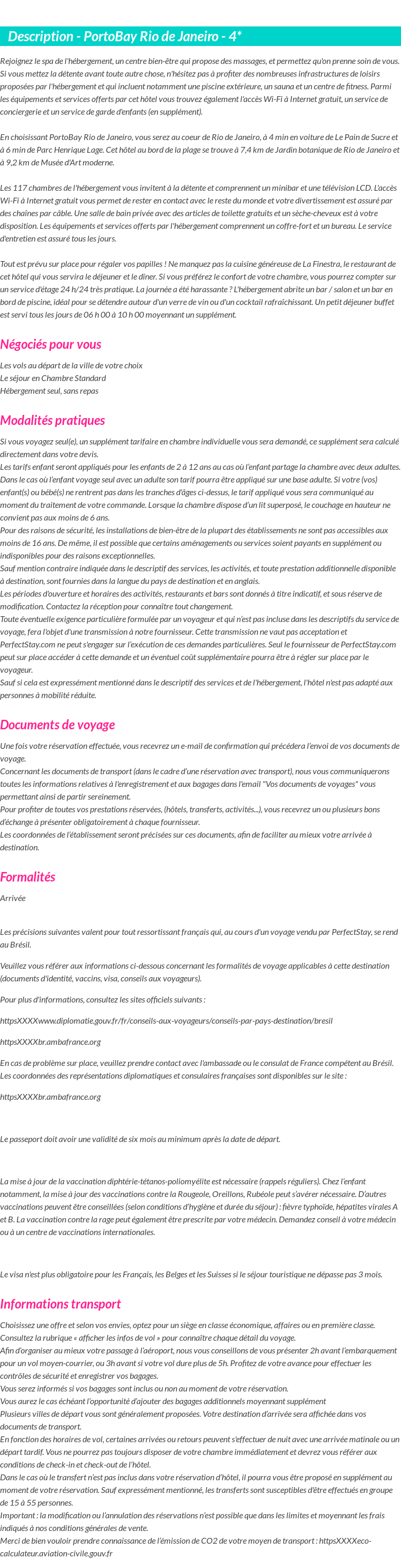Détails du séjour