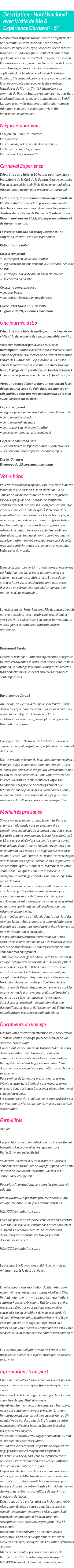 Détails du séjour