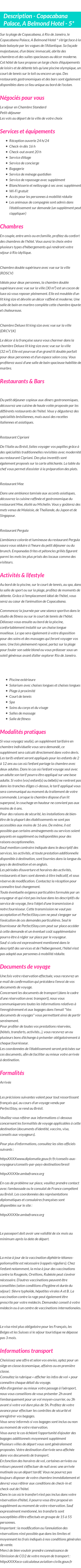 Détails du séjour