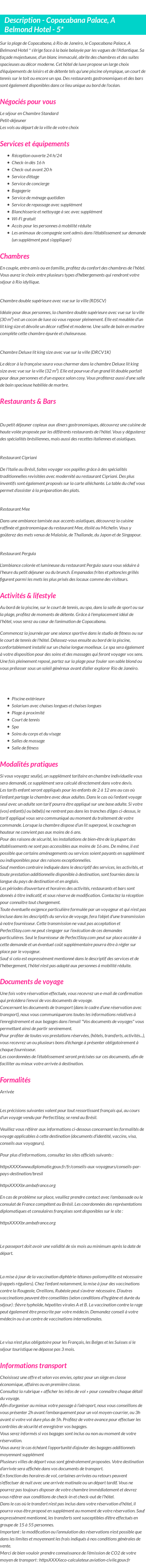 Détails du séjour