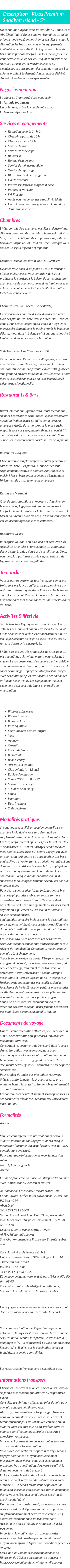 Détails du séjour