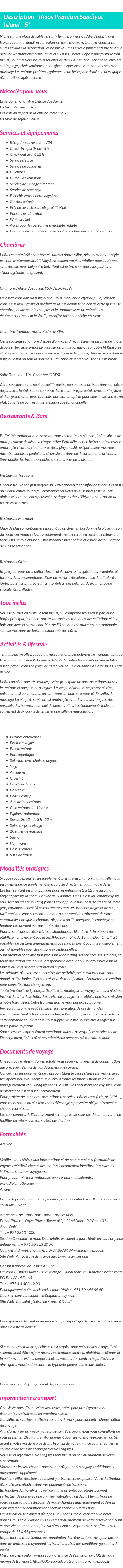 Détails du séjour