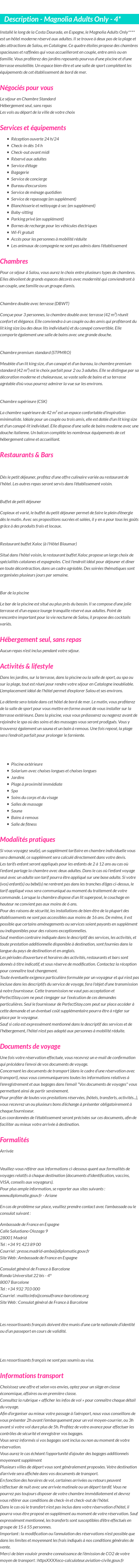 Détails du séjour