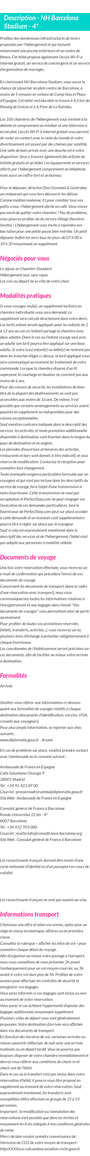 Détails du séjour