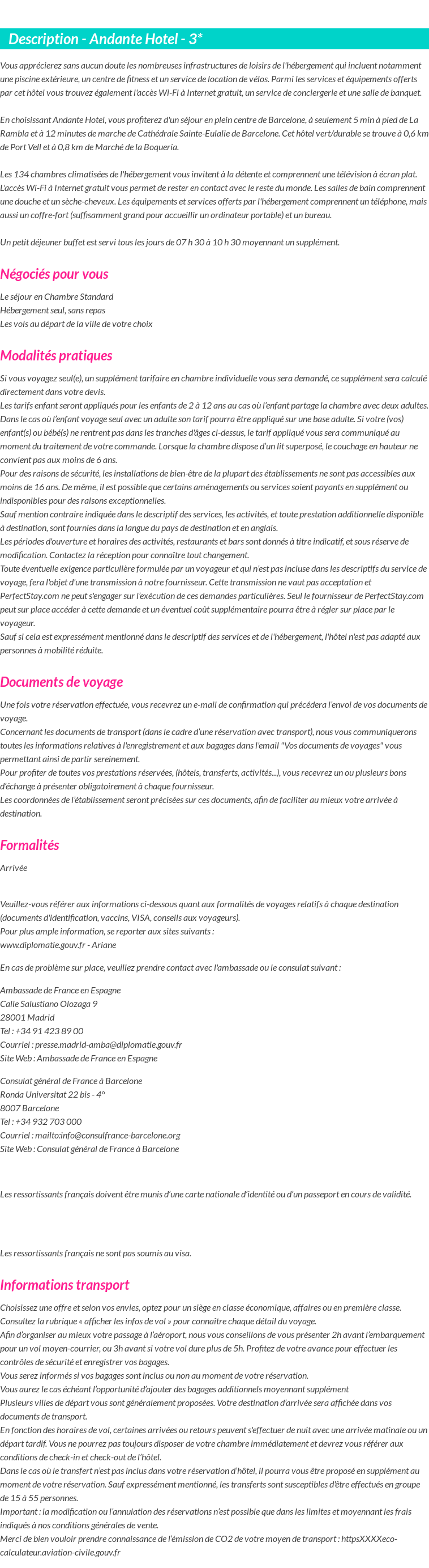 Détails du séjour
