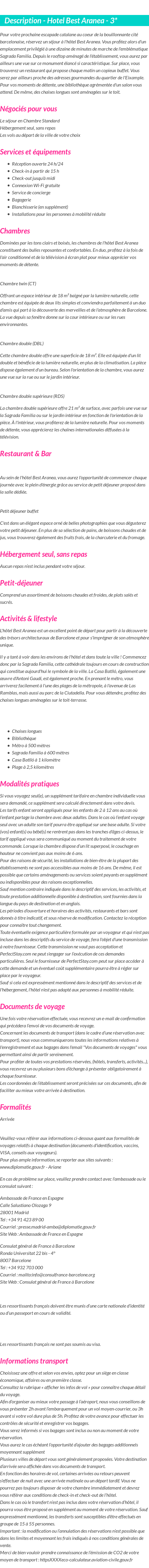 Détails du séjour