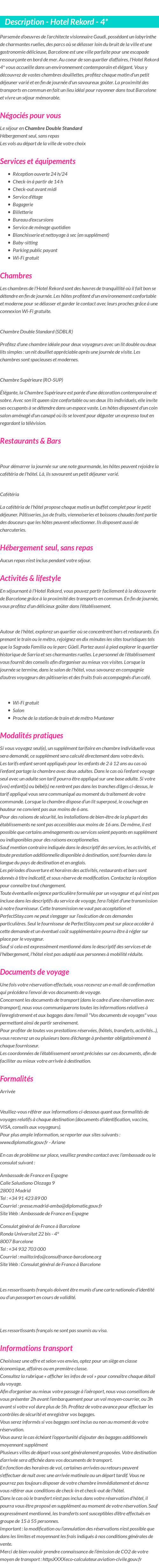 Détails du séjour