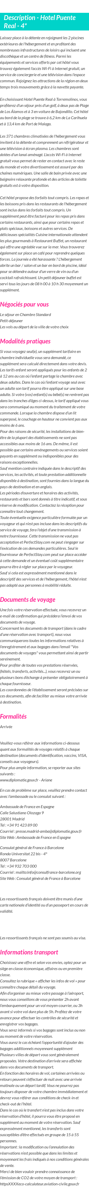 Détails du séjour