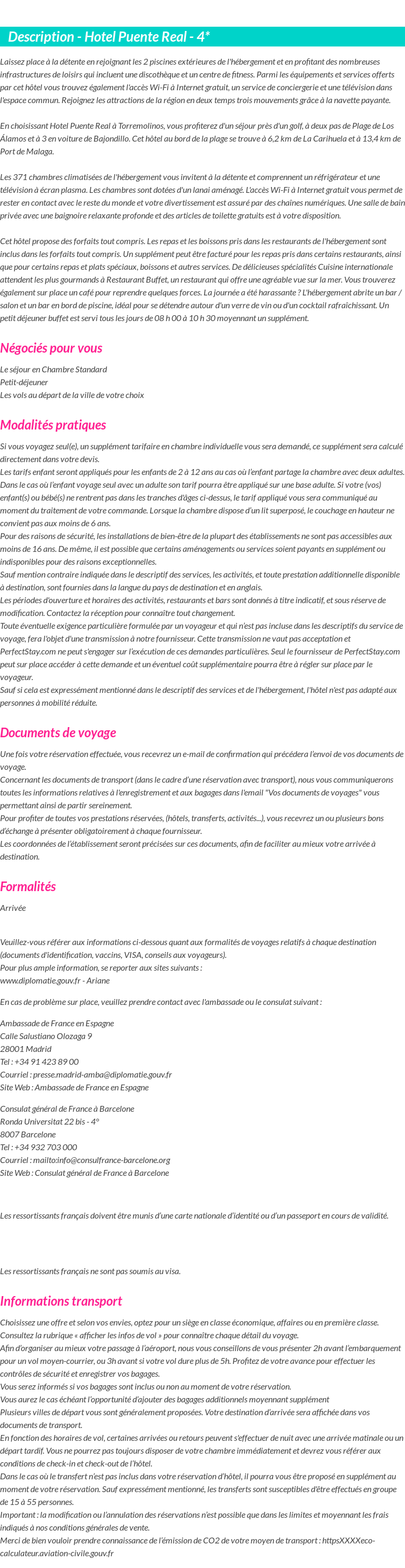 Détails du séjour