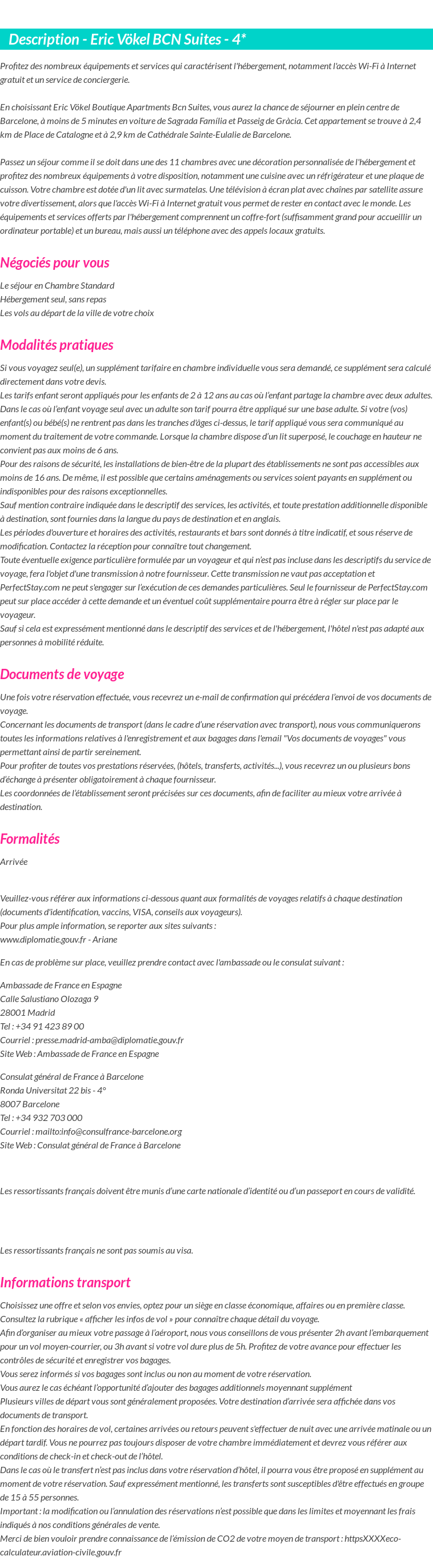 Détails du séjour