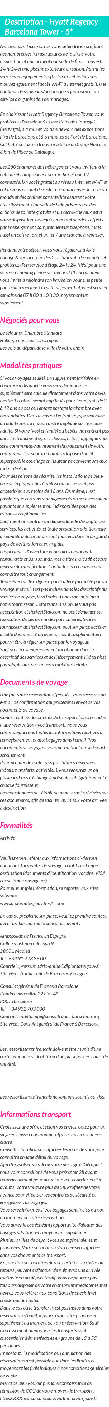 Détails du séjour