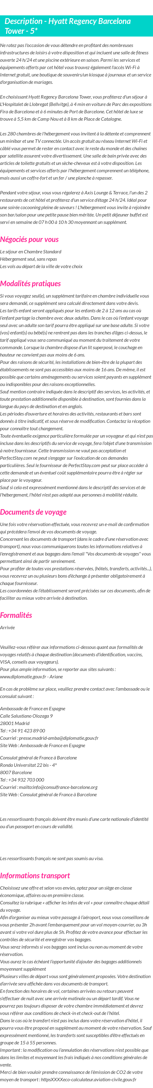 Détails du séjour