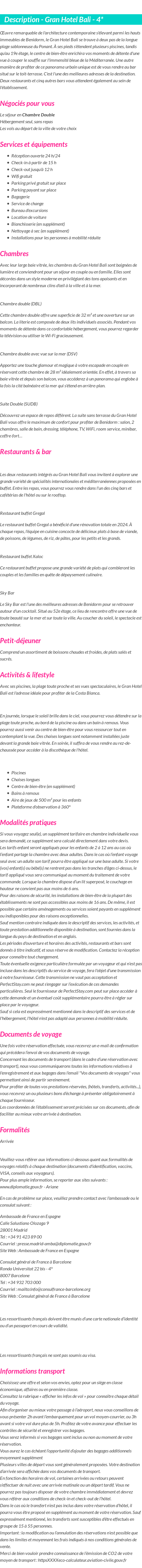 Détails du séjour