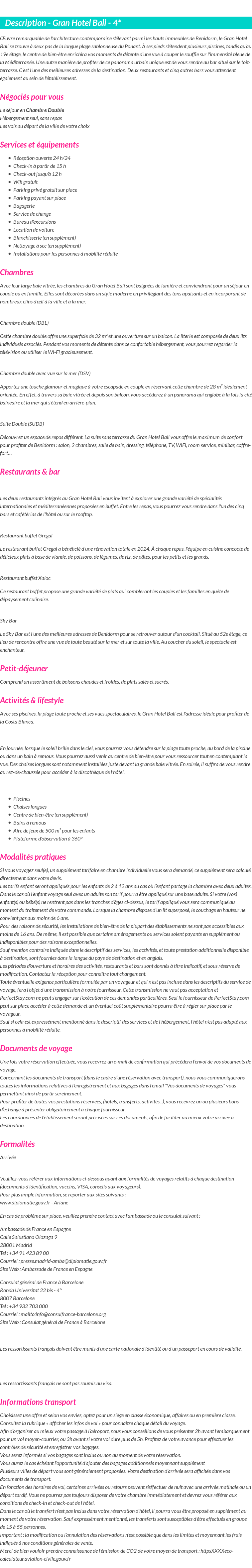 Détails du séjour
