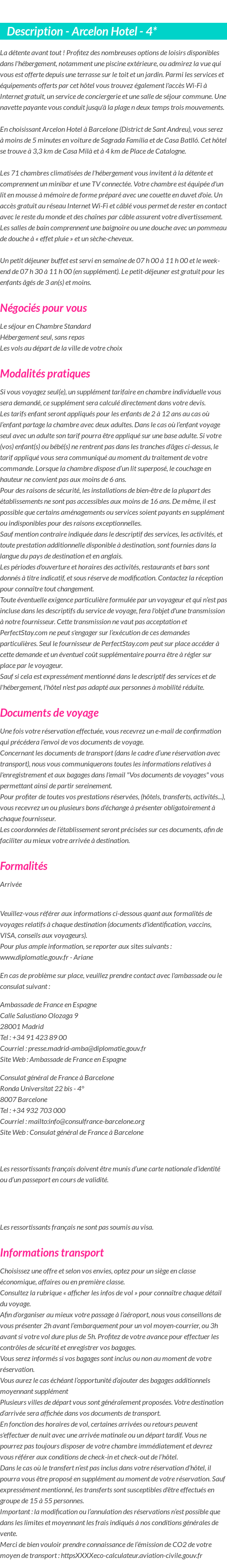 Détails du séjour