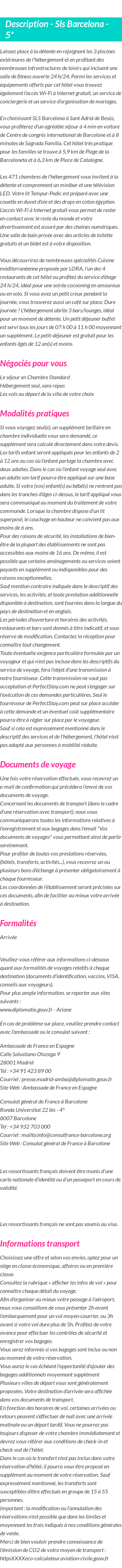 Détails du séjour