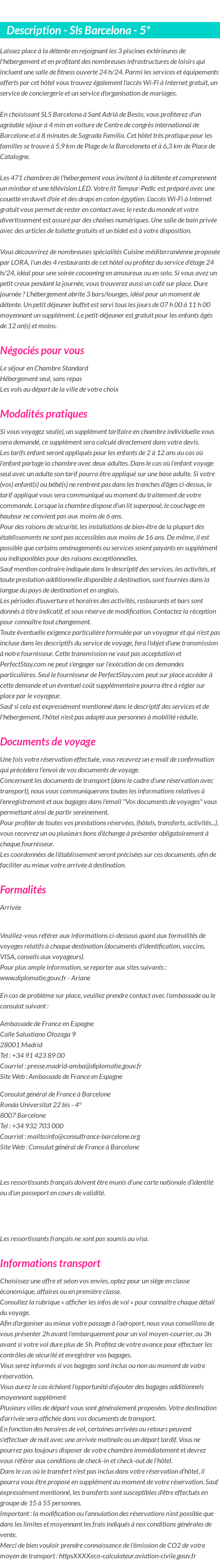 Détails du séjour