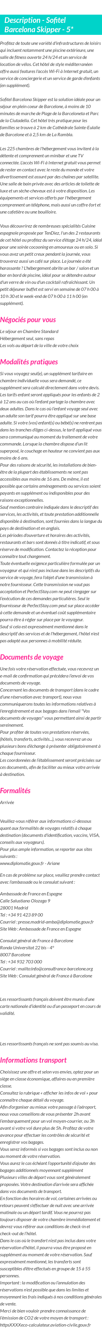 Détails du séjour