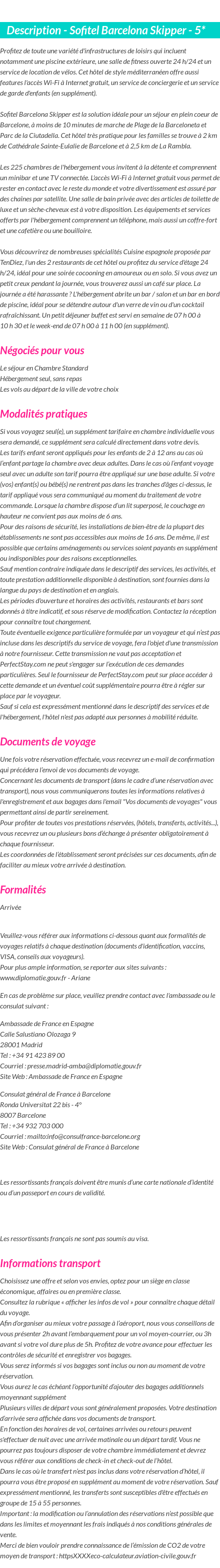 Détails du séjour