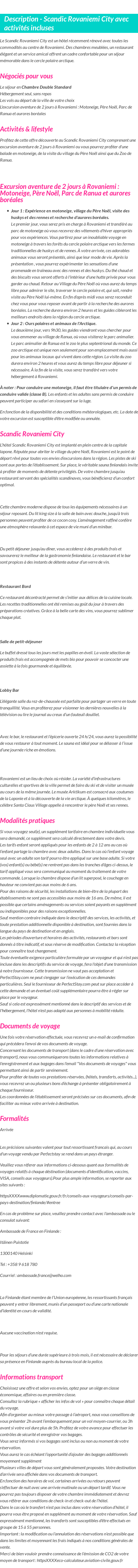 Détails du séjour