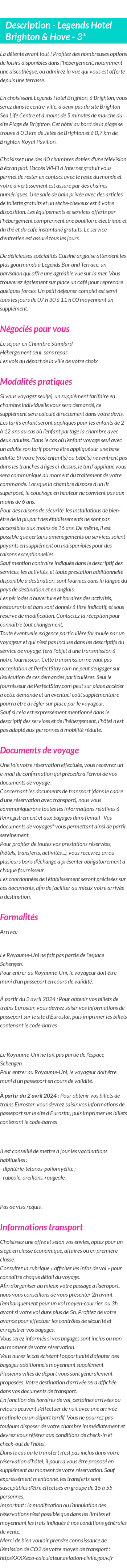 Détails du séjour