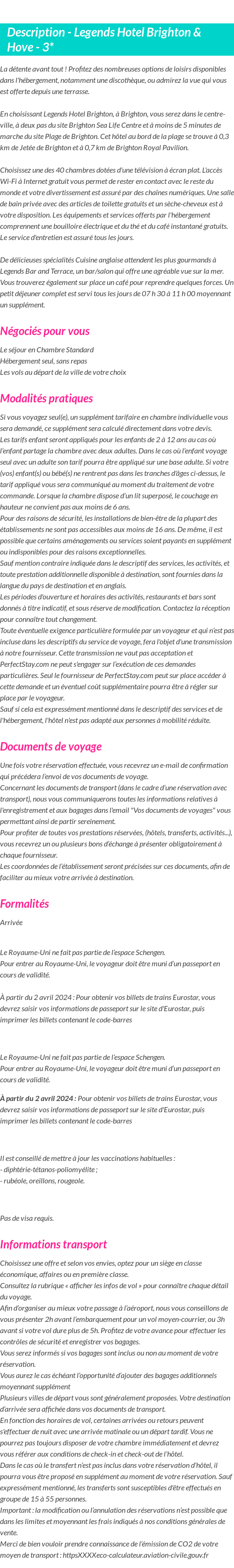 Détails du séjour