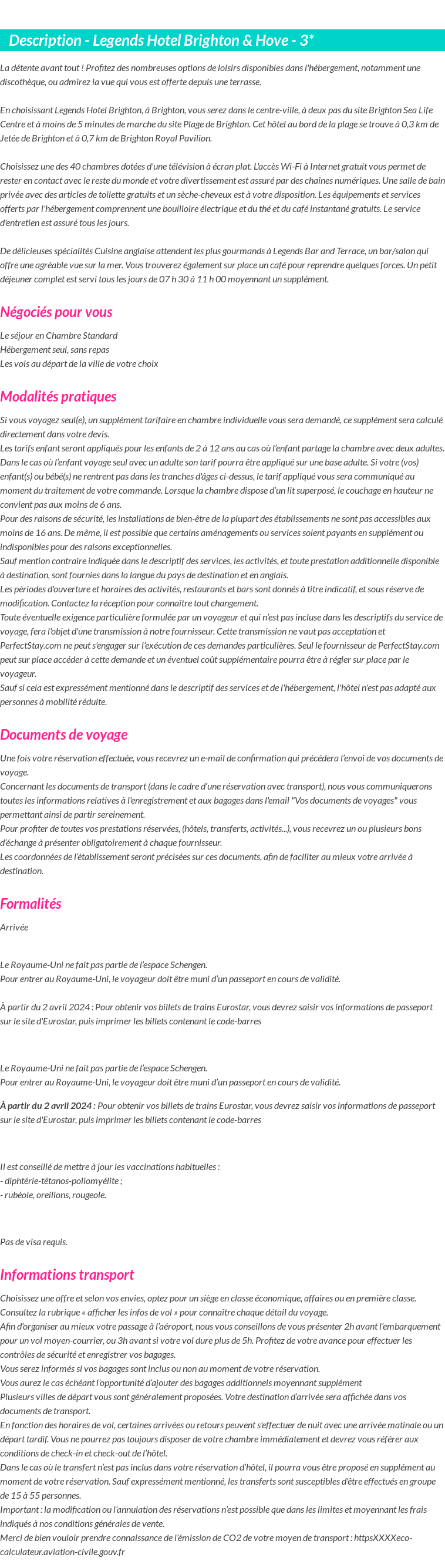 Détails du séjour