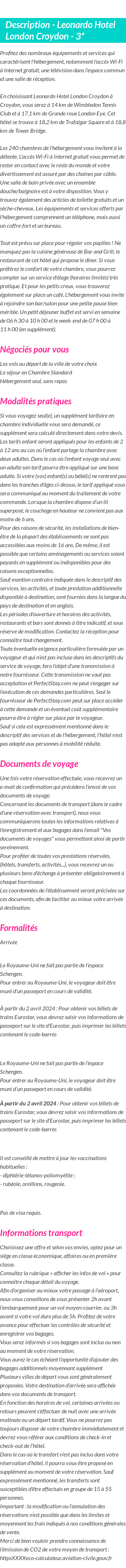 Détails du séjour