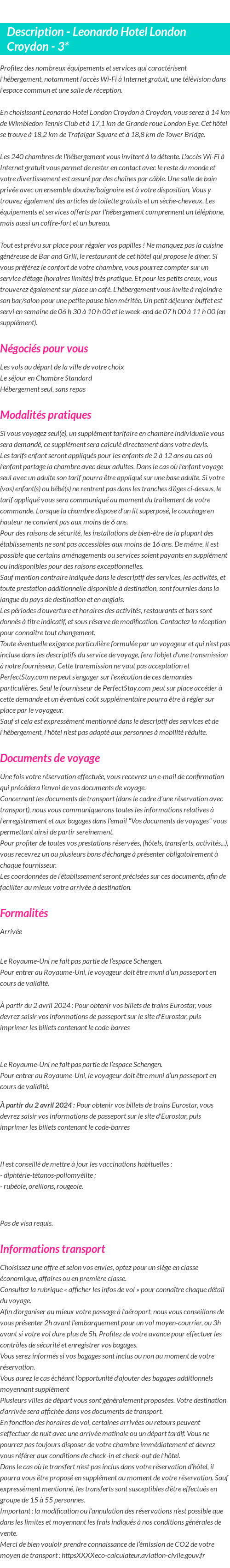 Détails du séjour