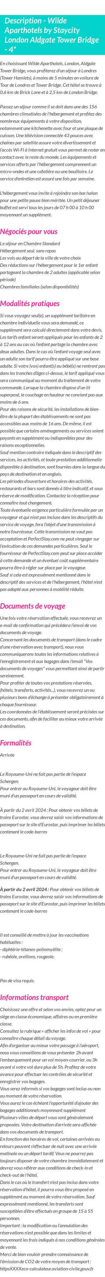 Détails du séjour