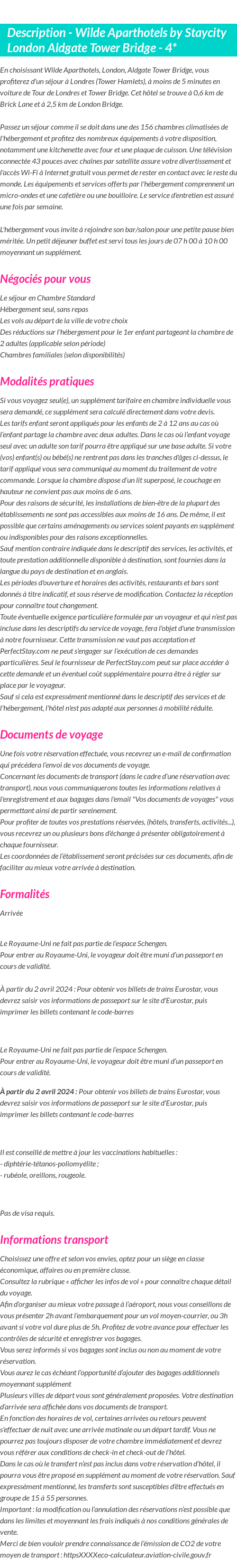 Détails du séjour