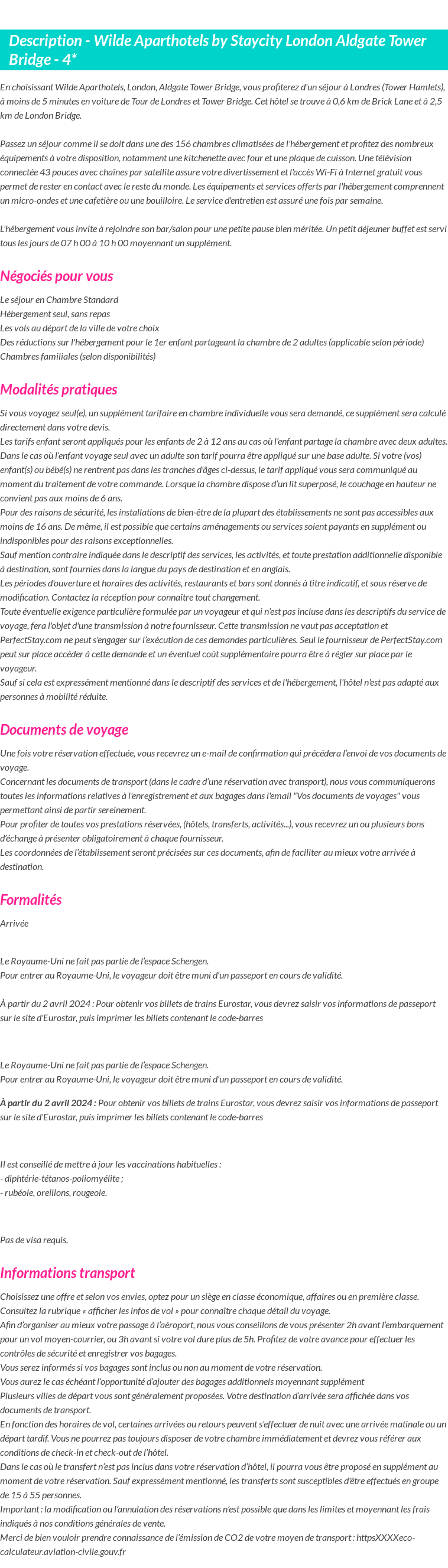 Détails du séjour