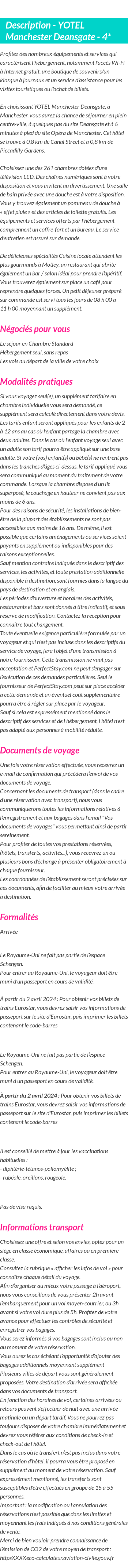 Détails du séjour