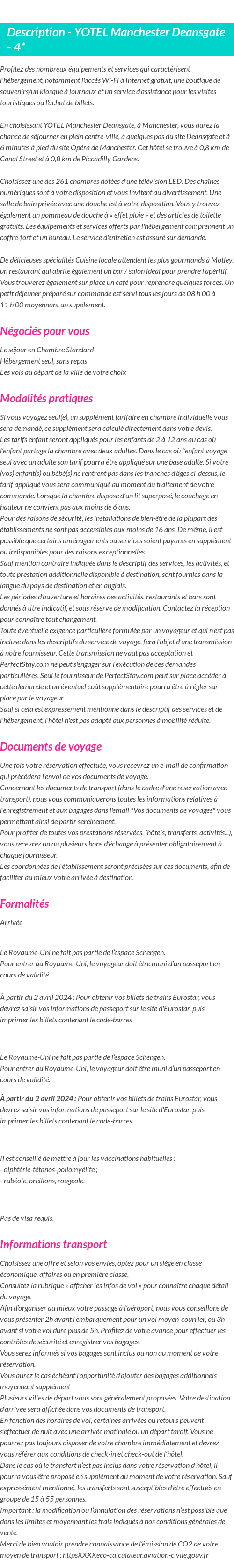 Détails du séjour