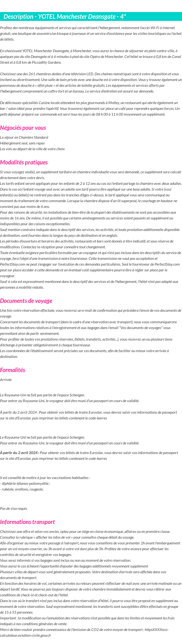 Détails du séjour