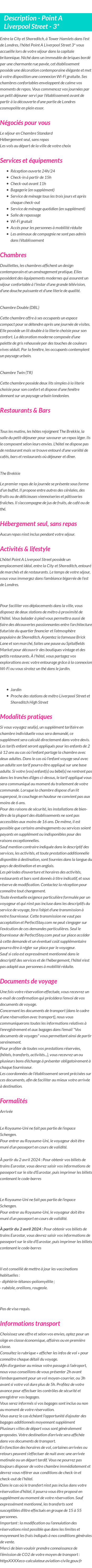 Détails du séjour