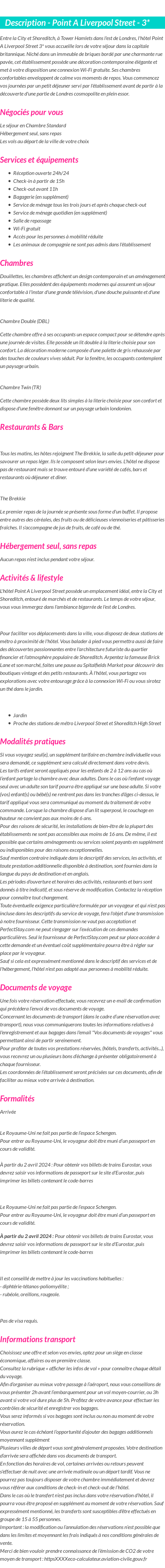 Détails du séjour