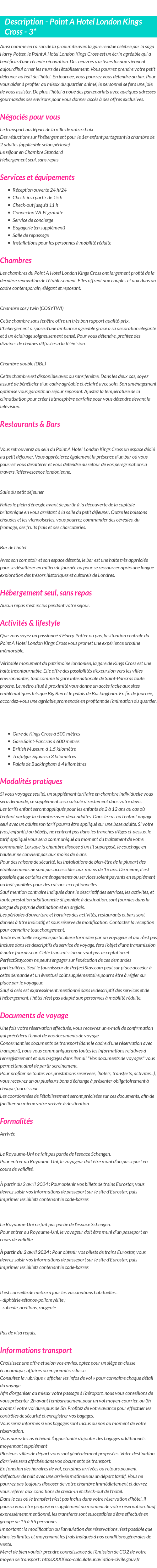 Détails du séjour
