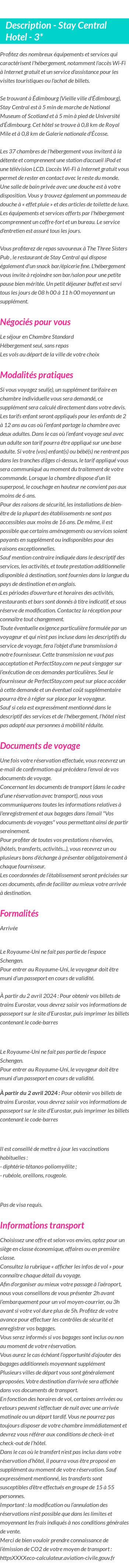 Détails du séjour