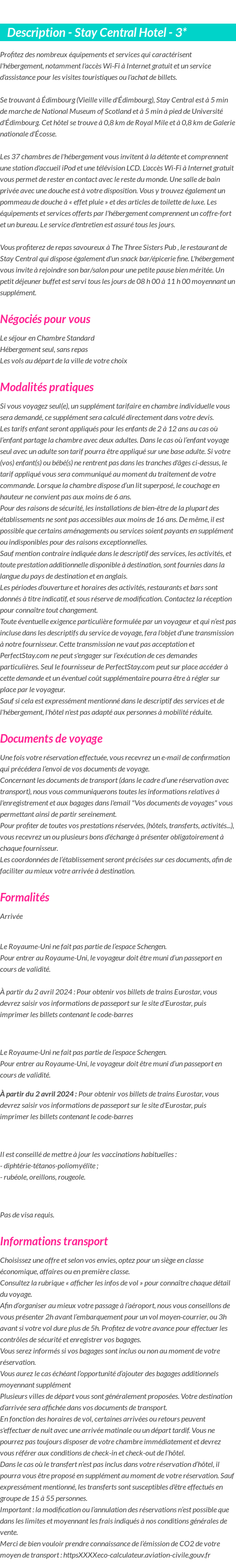 Détails du séjour
