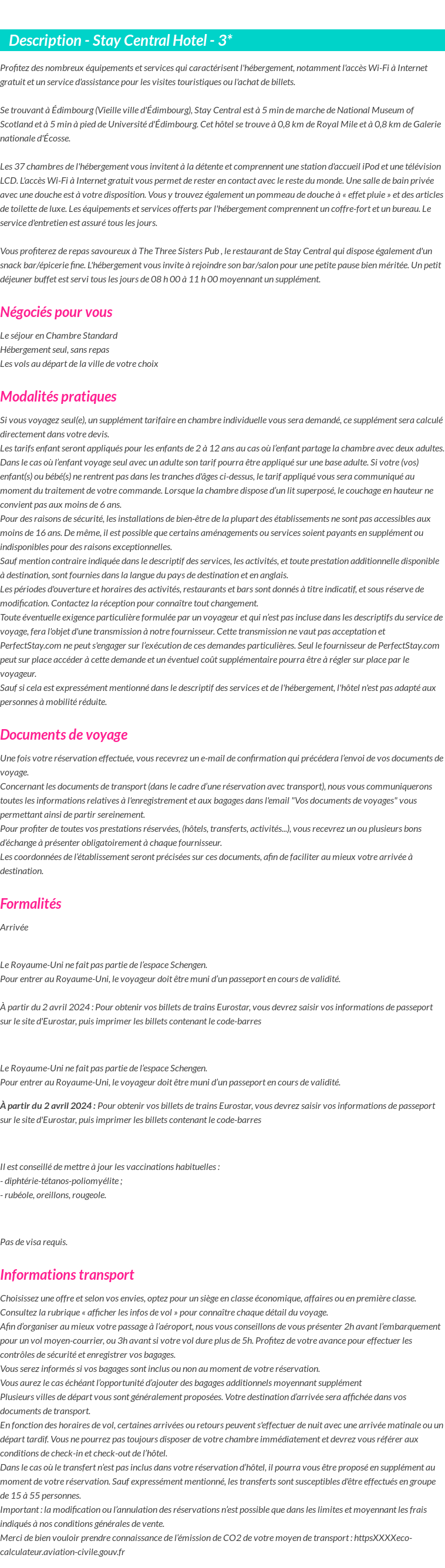 Détails du séjour