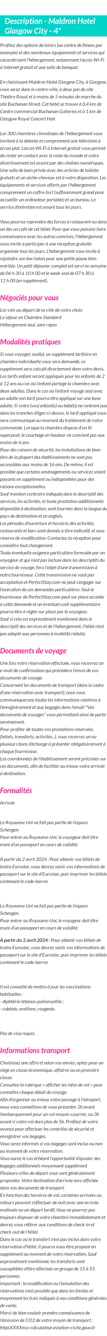 Détails du séjour