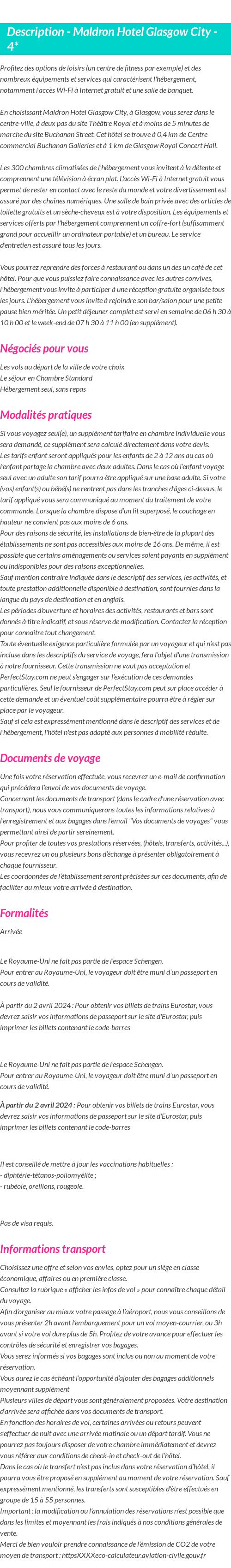 Détails du séjour
