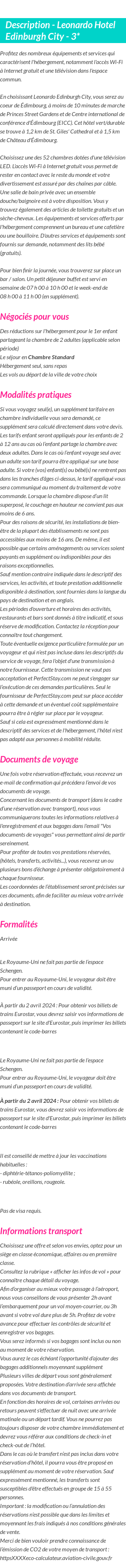Détails du séjour