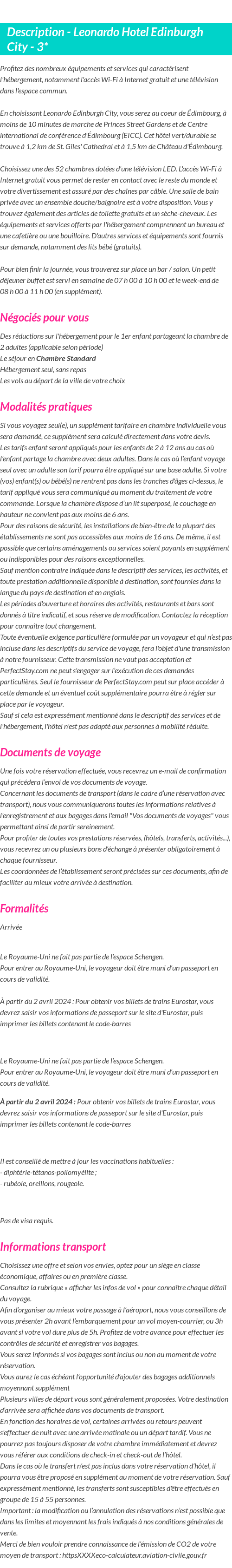 Détails du séjour