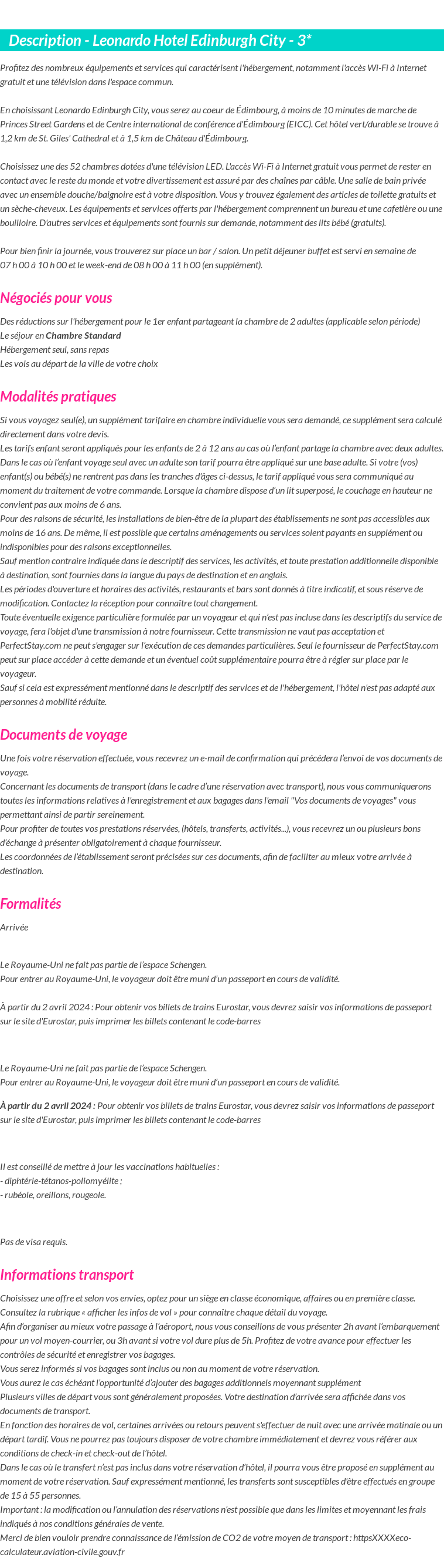 Détails du séjour
