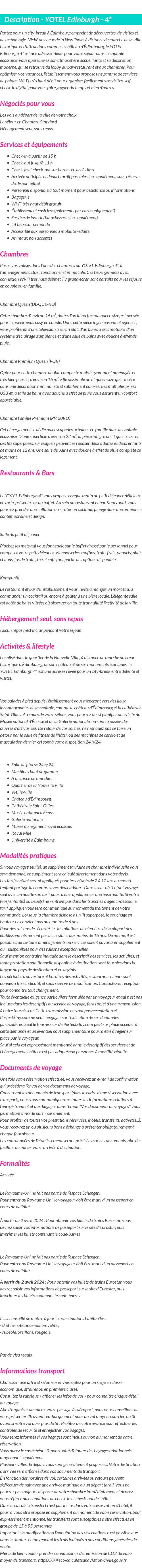 Détails du séjour