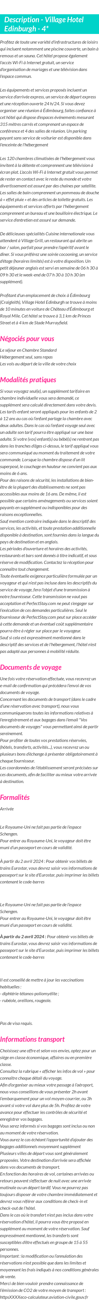 Détails du séjour